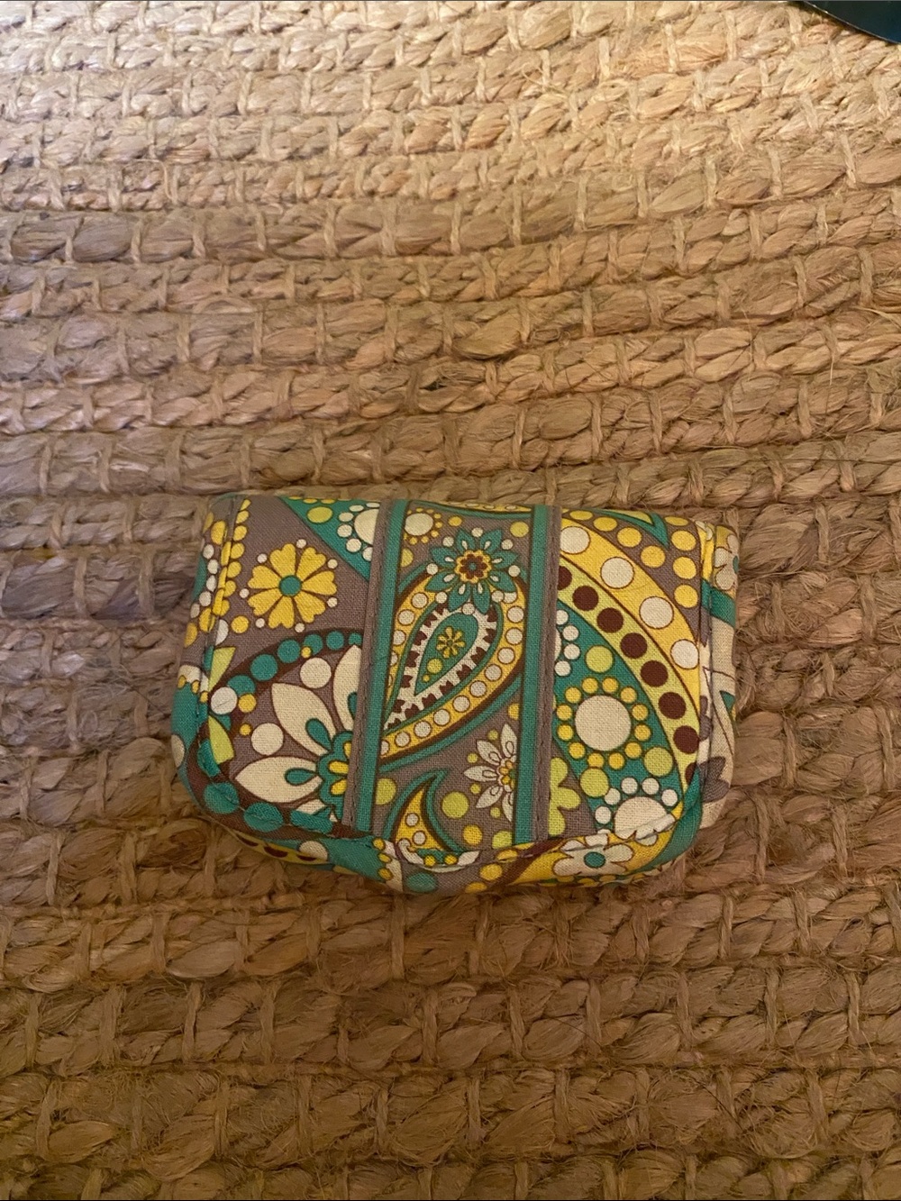 Floral Paisley Quilted Wallet/ card holder in Teal and Yellow